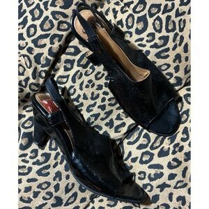 Sofft Black Patent‎ Leather Slingback Open Toe Kitten Heels, Size 9